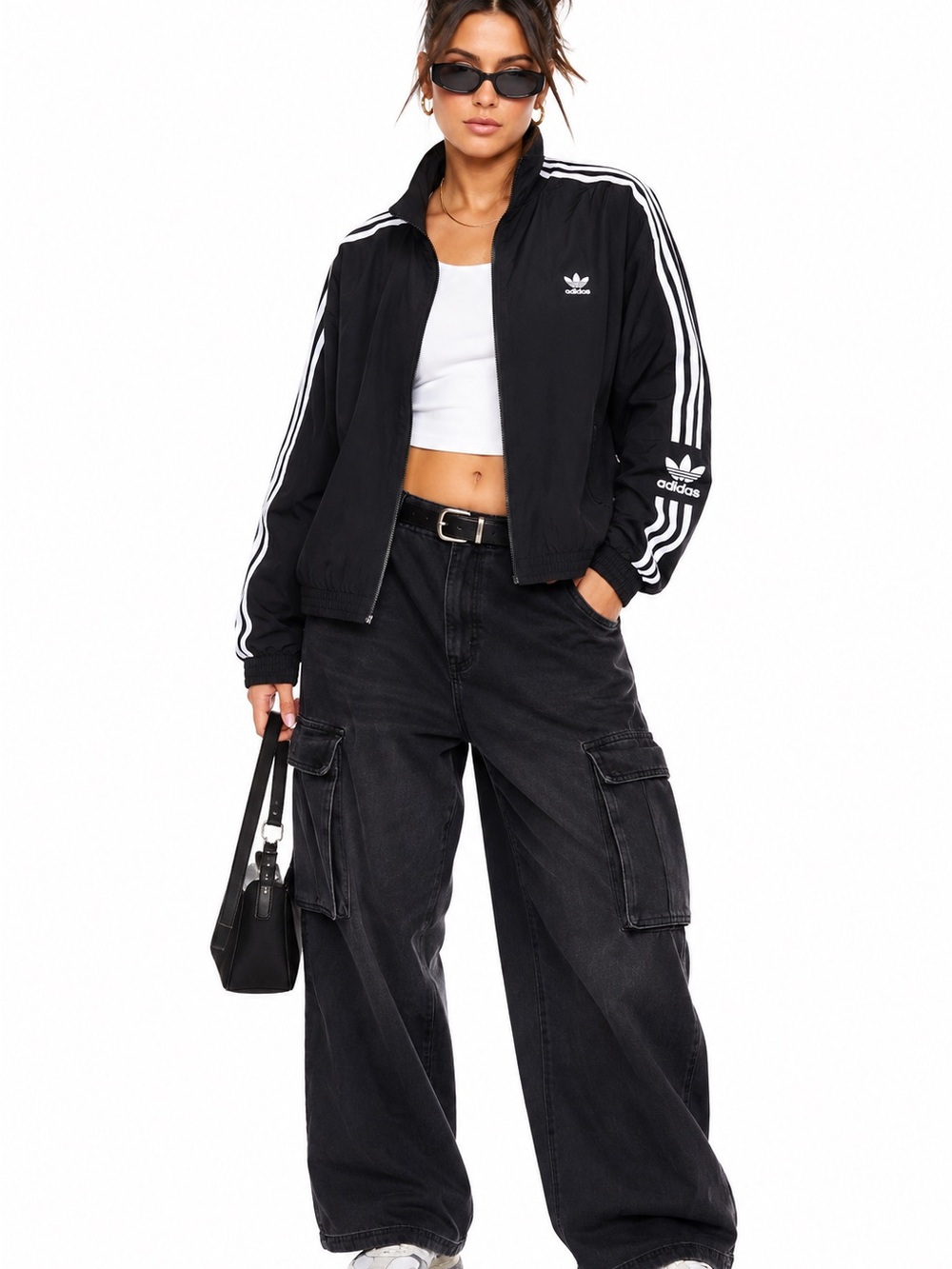 Adidas Originals trefoil windbreaker Jacket White 3 Stripe XL Black Classic MOD